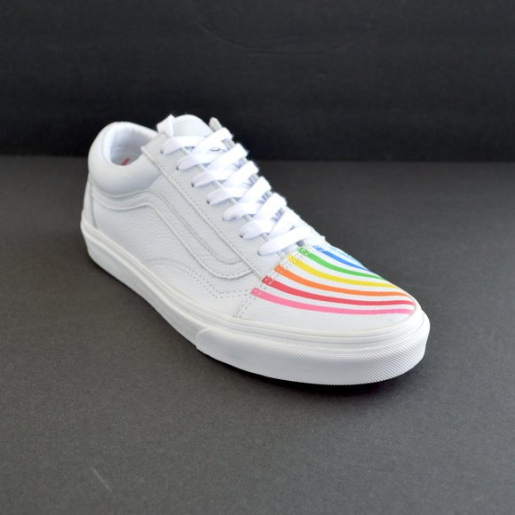 VANS OLD SKOOL FLOUR SHOP RAINBOW WHITE LEATHER SNEAKER SHOES NEW - Picture 3 of 14